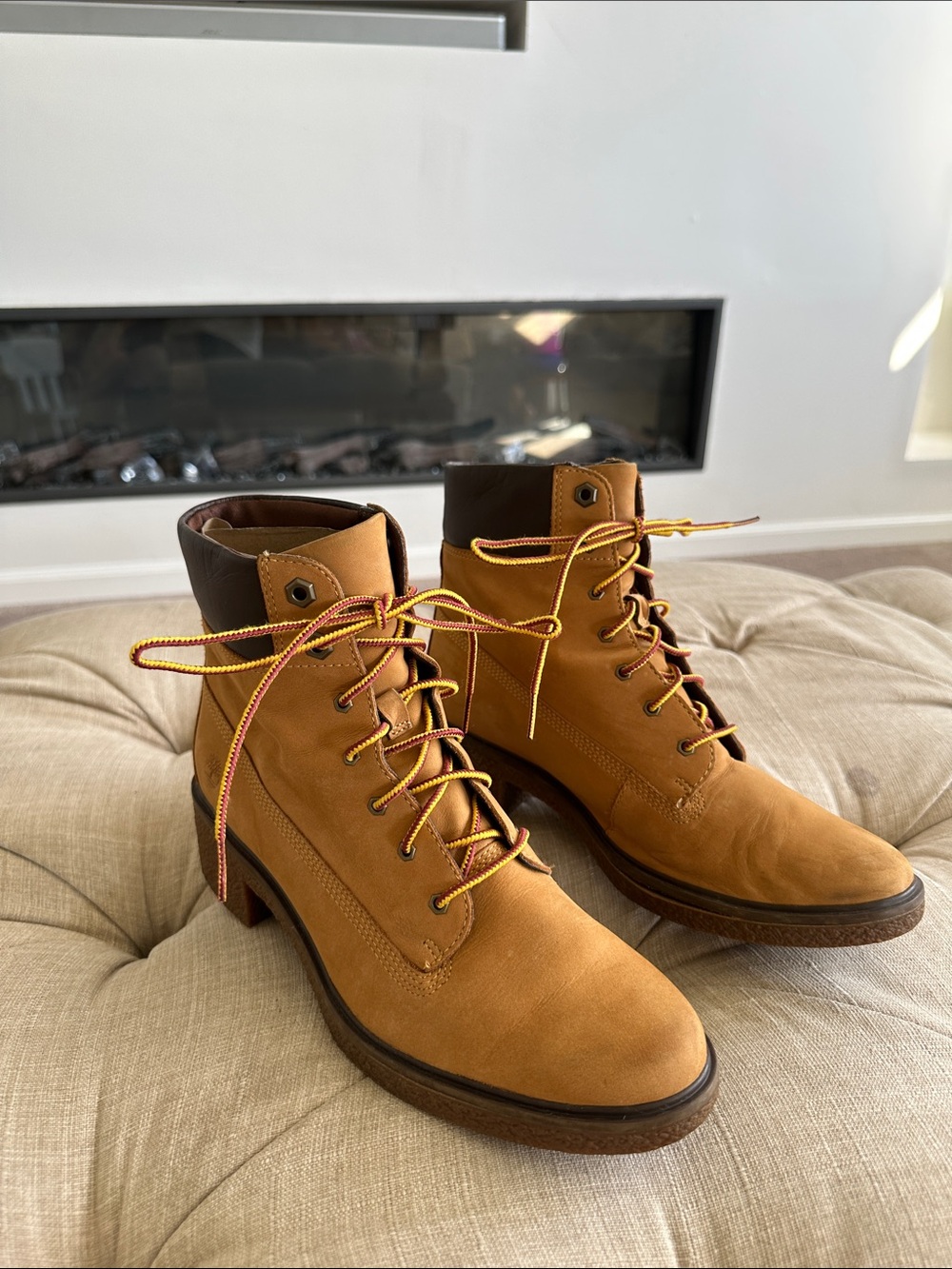 Timberland Wheat Lace-Up Ankle Boots with Dark Collar